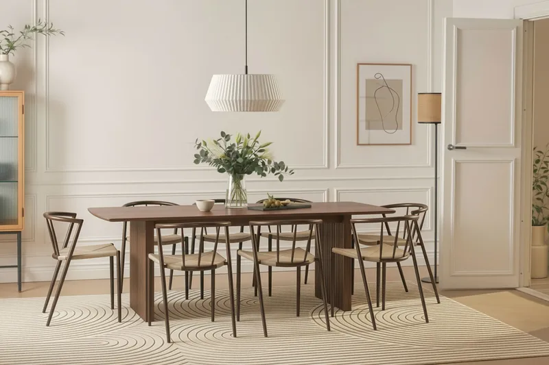 Richeto Matbord 240 cm med 8 Winston Matstolar - Rökt ek / Beige / Metallben Rökt ek - Möbler - Matplats - Matgrupp & matbord med stolar