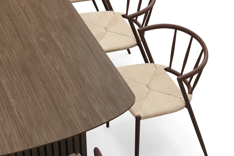 Richeto Matbord 240 cm med 8 Winston Matstolar - Rökt ek / Beige / Metallben Rökt ek - Möbler - Matplats - Matgrupp & matbord med stolar