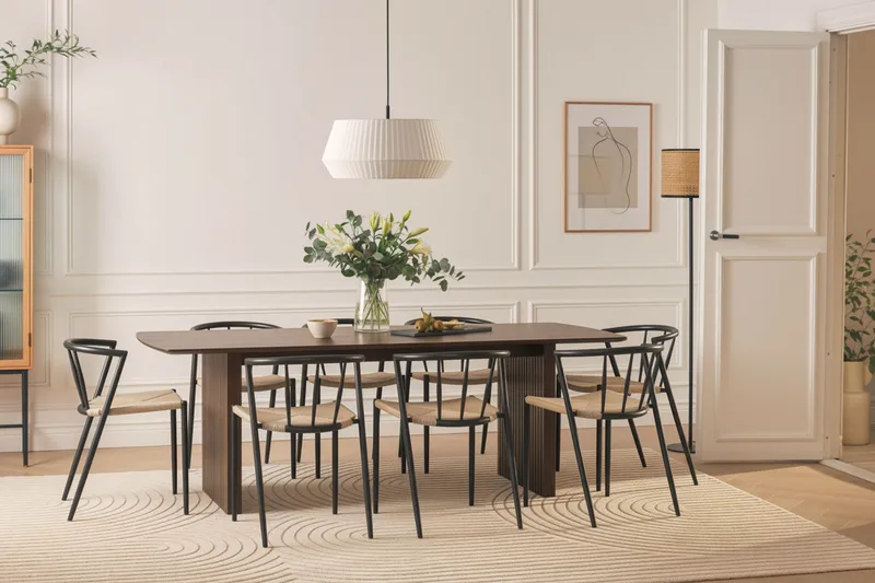 Richeto Matbord 240 cm med 8 Winston Matstolar - Rökt ek / Beige / Metallben Svart - Möbler - Matplats - Matgrupp & matbord med stolar