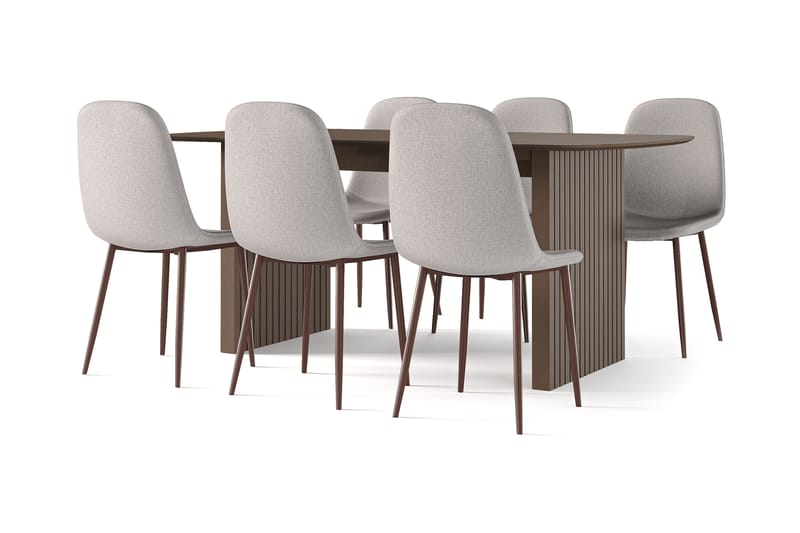 Richeto Matbord Rökt Ek 180 cm valnöt +  6 st Nikolas stol beige med valnöt ben, Brun/Beige