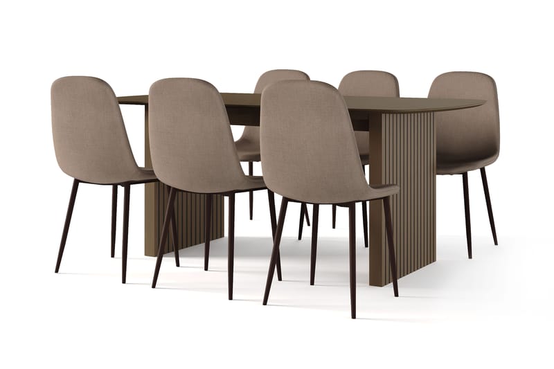 Richeto Matbord Rökt Ek 180 cm valnöt +  6 st Nikolas stol brun med valnöt ben, Brun