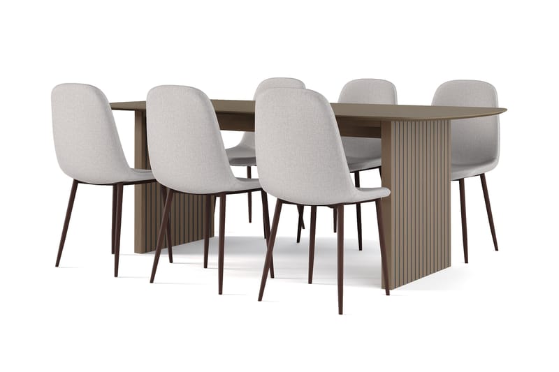 Richeto Matbord Rökt Ek 210 cm valnöt +  6 st Nibe stol grå med valnöt ben, Brun/Grå