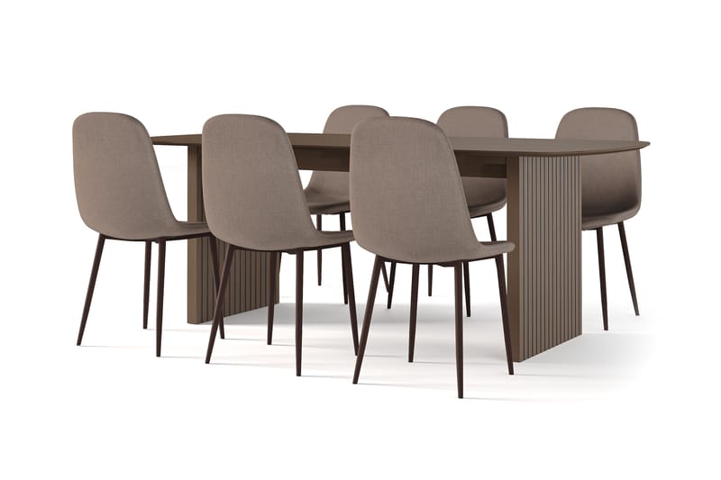 Richeto Matbord Rökt Ek 210 cm valnöt +  6 st Nikolas stol brun med valnöt ben, Brun
