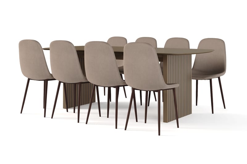 Richeto Matbord Rökt Ek 210 cm valnöt +  8 st Nikolas stol brun med valnöt ben, Brun