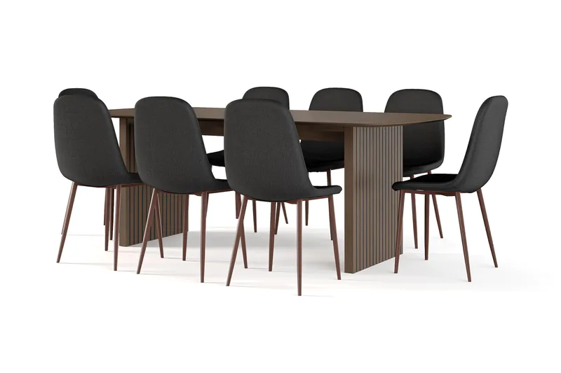 Richeto Matbord Rökt Ek 210 cm valnöt +  8 st Nibe stol svart med valnöt ben - Brun/Svart - Möbler - Matplats - Matgrupp & matbord med stolar