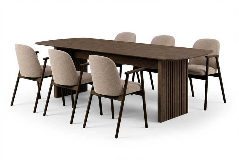 Richeto Matbord Rökt Ek 240 cm med 6 Reciclar Matstolar, Rökt ek/ Greige