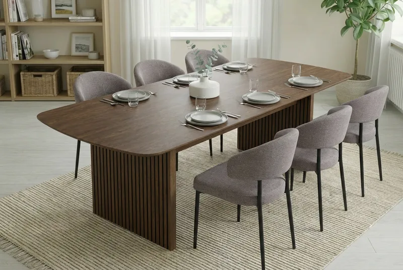 Richeto Matbord Rökt Ek 240 cm med 6 Sawako Greige Stolar - Rökt ek/Greige - Möbler - Matplats - Matgrupp & matbord med stolar