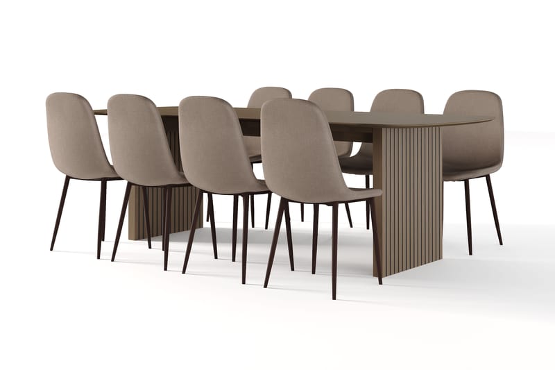 Richeto Matbord Rökt Ek 240 cm valnöt +  8 st Nikolas stol brun med valnöt ben, Brun