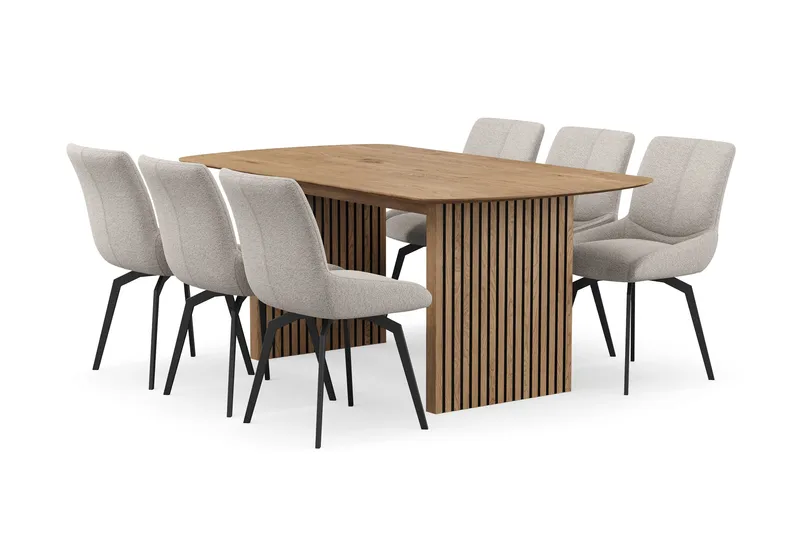 Richeto Matgrupp 180 cm med 6 Mora Snurrstolar, Ek