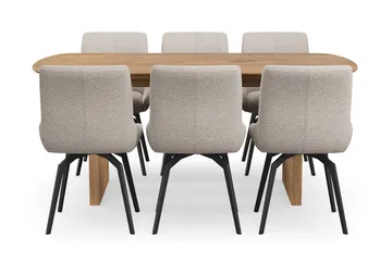 Richeto Matgrupp 180 cm med 6 Mora Snurrstolar - Ek - Möbler - Matplats - Matgrupp & matbord med stolar