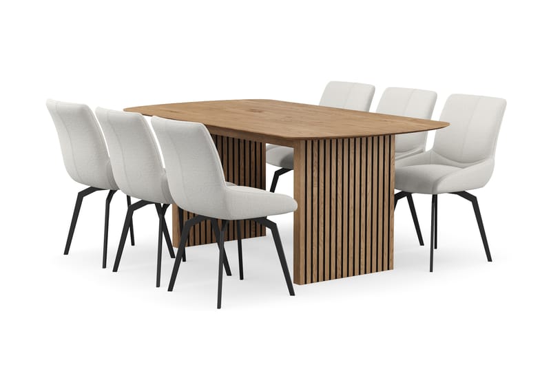 Richeto Matgrupp 180 cm med 6 Mora Snurrstolar - Naturlig finish/Ljusbeige - Möbler - Matplats - Matgrupp & matbord med stolar