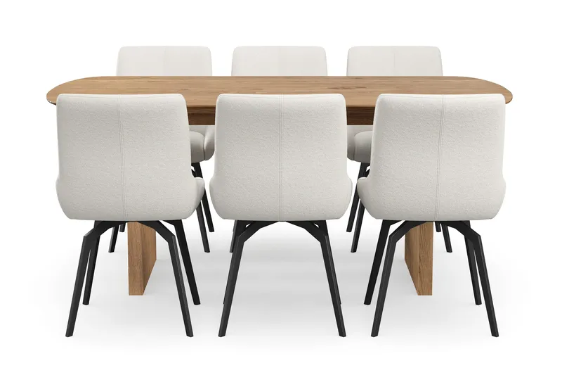 Richeto Matgrupp 180 cm med 6 Mora Snurrstolar - Naturlig finish/Ljusbeige - Möbler - Matplats - Matgrupp & matbord med stolar