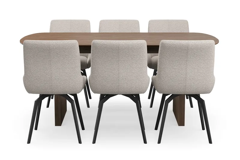 Richeto Matgrupp 180 cm med 6 Mora Snurrstolar - Rökt ek/Mörkbeige - Möbler - Matplats - Matgrupp & matbord med stolar