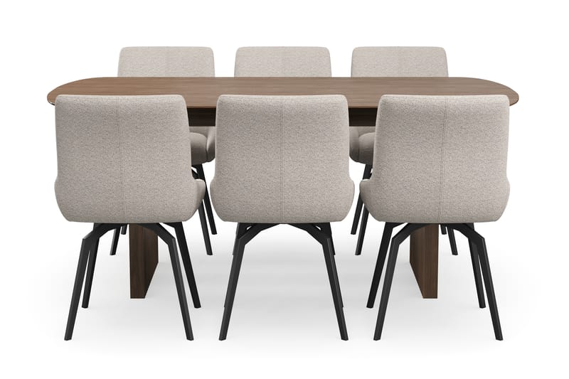 Richeto Matgrupp 180 cm med 6 Mora Snurrstolar - Rökt ek/Mörkbeige - Möbler - Matplats - Matgrupp & matbord med stolar