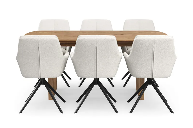 Richeto Matgrupp 180 cm med 6 Torsby Snurrstolar - Naturlig finish/Ljusbeige - Möbler - Matplats - Matgrupp & matbord med stolar