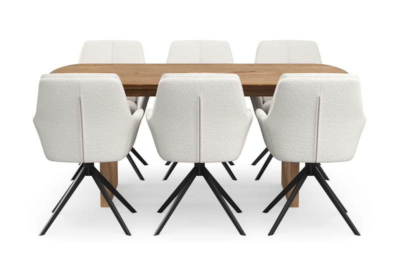 Richeto Matgrupp 180 cm med 6 Torsby Snurrstolar - Naturlig finish/Ljusbeige - Möbler - Matplats - Matgrupp & matbord med stolar