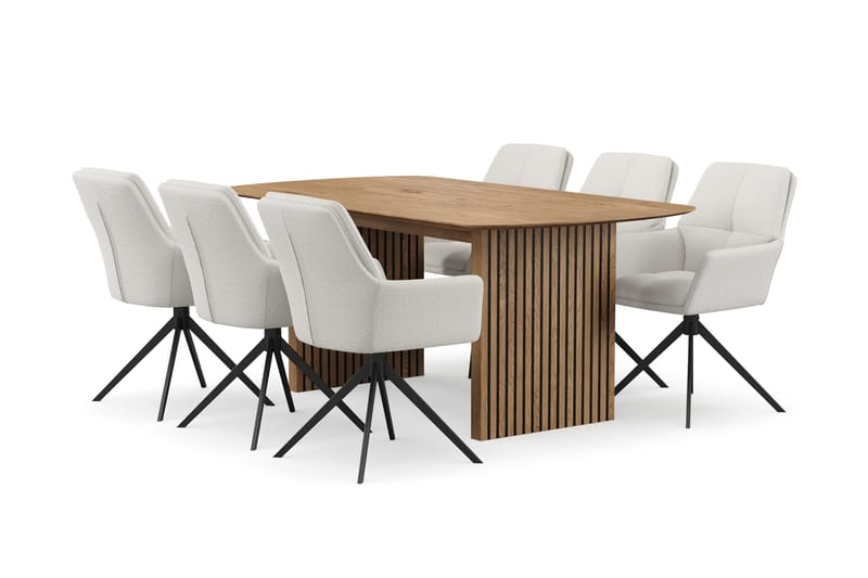 Richeto Matgrupp 180 cm med 6 Torsby Snurrstolar - Naturlig finish/Ljusbeige - Möbler - Matplats - Matgrupp & matbord med stolar