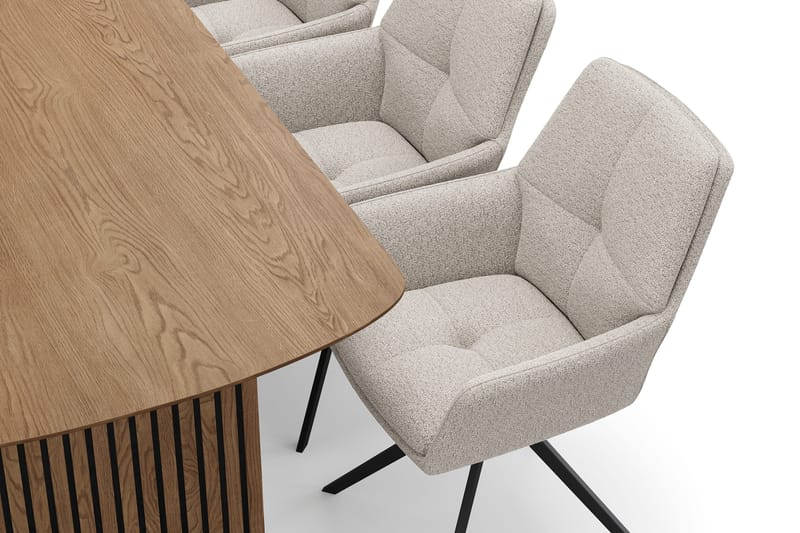 Richeto Matgrupp 180 cm med 6 Torsby Snurrstolar - Naturlig finish/Mörkbeige - Möbler - Matplats - Matgrupp & matbord med stolar