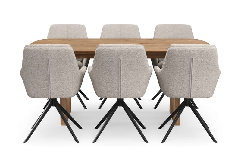 Richeto Matgrupp 180 cm med 6 Torsby Snurrstolar - Naturlig finish/Mörkbeige - Möbler - Matplats - Matgrupp & matbord med stolar