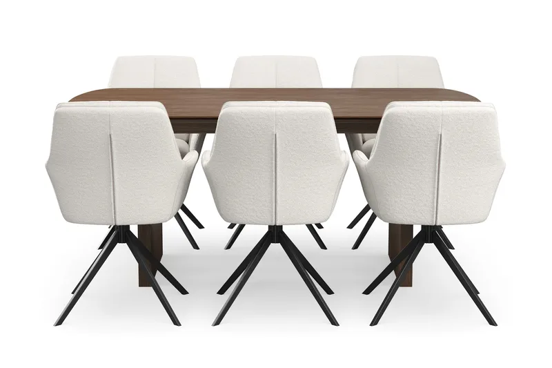 Richeto Matgrupp 180 cm med 6 Torsby Snurrstolar - Rökt ek/Ljusbeige - Möbler - Matplats - Matgrupp & matbord med stolar