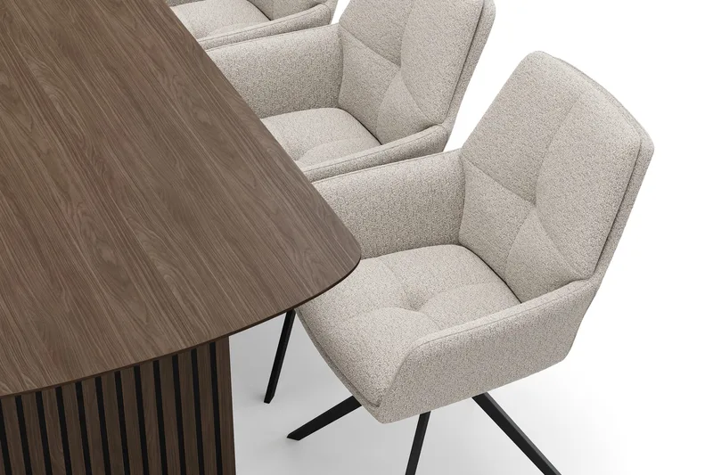 Richeto Matgrupp 180 cm med 6 Torsby Snurrstolar - Rökt ek/Mörkbeige - Möbler - Matplats - Matgrupp & matbord med stolar