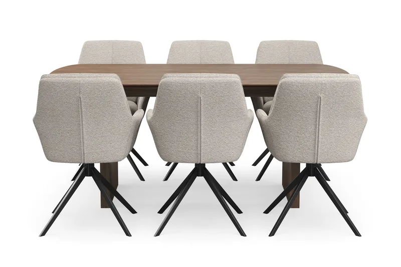 Richeto Matgrupp 180 cm med 6 Torsby Snurrstolar - Rökt ek/Mörkbeige - Möbler - Matplats - Matgrupp & matbord med stolar