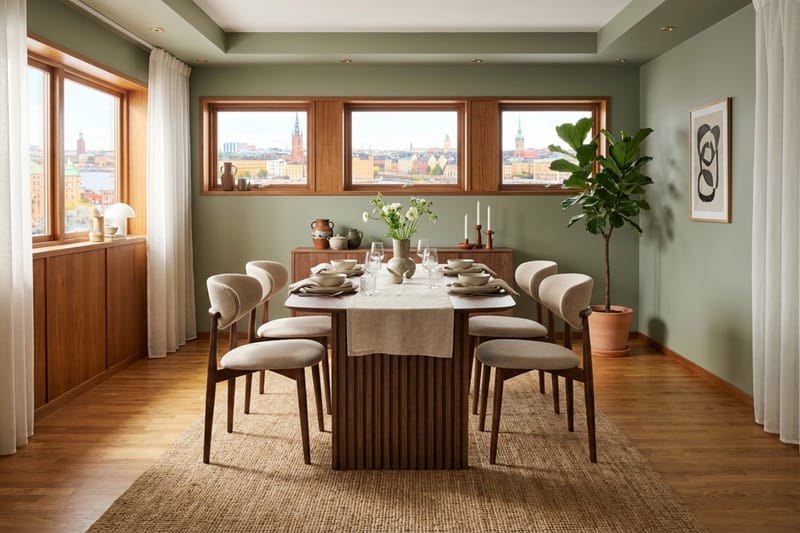 Richeto Matgrupp 180 cm Rökt ek med 4 Molly Matstolar - Rökt ek/Beige - Möbler - Matplats - Matgrupp & matbord med stolar