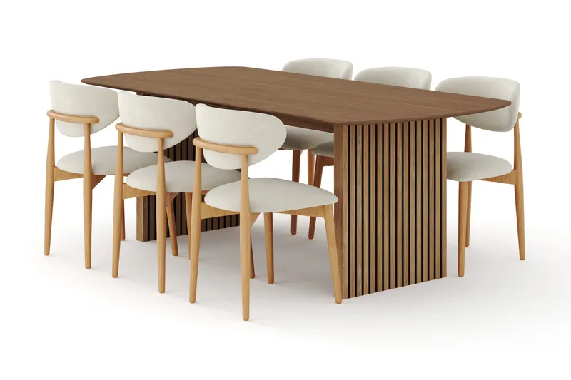 Richeto Matgrupp 210 cm Ek med 6 Molly Matstolar - Ek/Beige - Möbler - Matplats - Matgrupp & matbord med stolar
