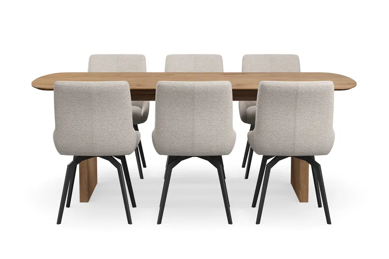 Richeto Matgrupp 210 cm med 6 Mora Snurrstolar - Ek - Möbler - Matplats - Matgrupp & matbord med stolar