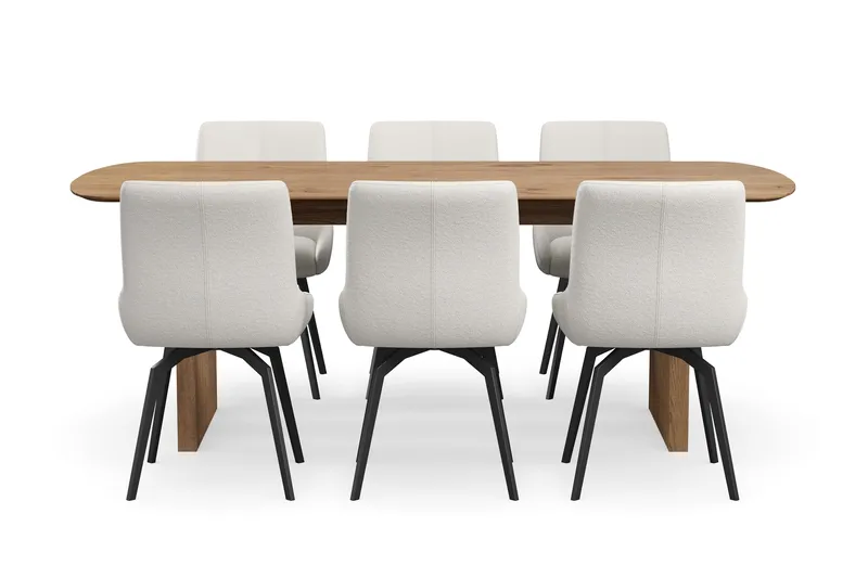 Richeto Matgrupp 210 cm med 6 Mora Snurrstolar - Naturlig finish/Ljusbeige - Möbler - Matplats - Matgrupp & matbord med stolar