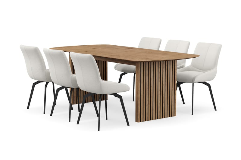 Richeto Matgrupp 210 cm med 6 Mora Snurrstolar - Naturlig finish/Ljusbeige - Möbler - Matplats - Matgrupp & matbord med stolar