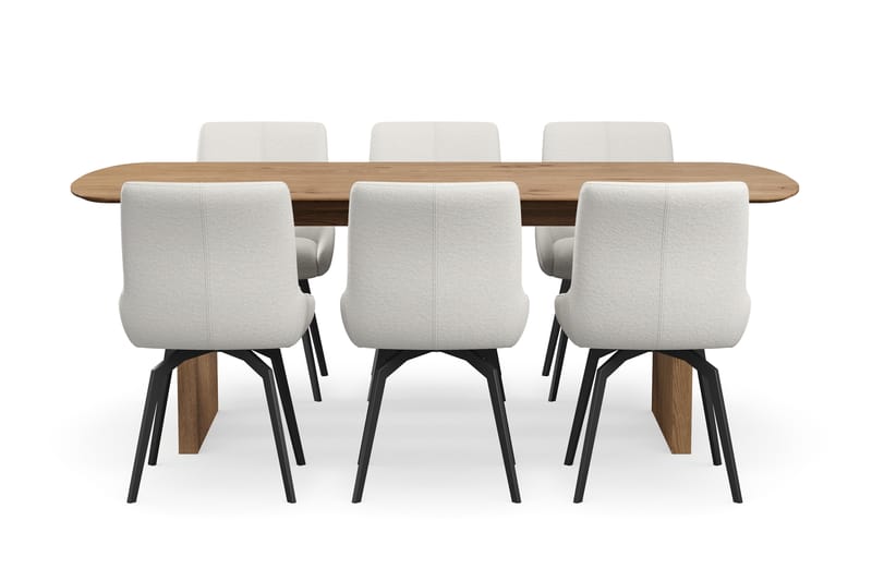Richeto Matgrupp 210 cm med 6 Mora Snurrstolar - Naturlig finish/Ljusbeige - Möbler - Matplats - Matgrupp & matbord med stolar