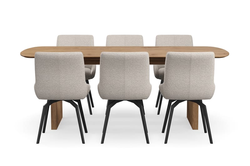 Richeto Matgrupp 210 cm med 6 Mora Snurrstolar - Naturlig finish/Mörkbeige - Möbler - Matplats - Matgrupp & matbord med stolar