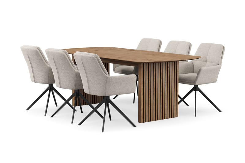 Richeto Matgrupp 210 cm med 6 Torsby Snurrstolar, Ek