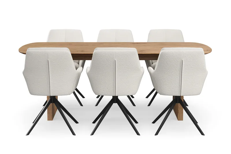 Richeto Matgrupp 210 cm med 6 Torsby Snurrstolar - Naturlig finish/Ljusbeige - Möbler - Matplats - Matgrupp & matbord med stolar
