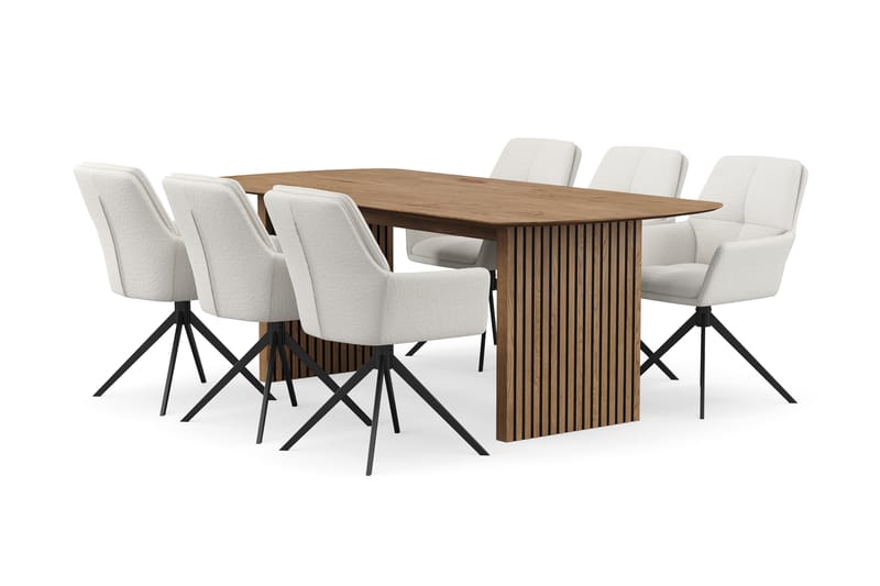 Richeto Matgrupp 210 cm med 6 Torsby Snurrstolar - Naturlig finish/Ljusbeige - Möbler - Matplats - Matgrupp & matbord med stolar