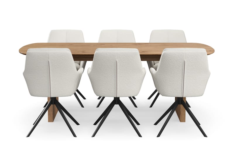 Richeto Matgrupp 210 cm med 6 Torsby Snurrstolar - Naturlig finish/Ljusbeige - Möbler - Matplats - Matgrupp & matbord med stolar