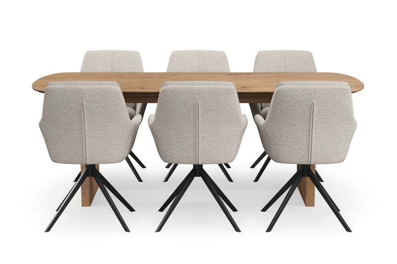 Richeto Matgrupp 210 cm med 6 Torsby Snurrstolar - Naturlig finish/Mörkbeige - Möbler - Matplats - Matgrupp & matbord med stolar