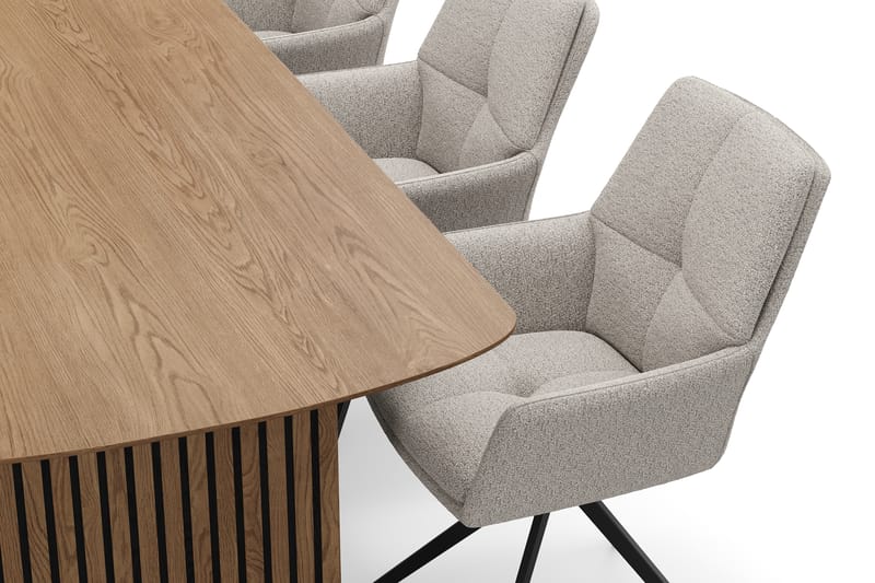 Richeto Matgrupp 210 cm med 6 Torsby Snurrstolar - Naturlig finish/Mörkbeige - Möbler - Matplats - Matgrupp & matbord med stolar