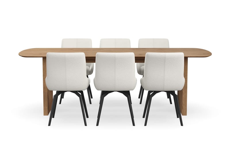 Richeto Matgrupp 240 cm med 6 Mora Snurrstolar - Naturlig finish/Ljusbeige - Möbler - Matplats - Matgrupp & matbord med stolar