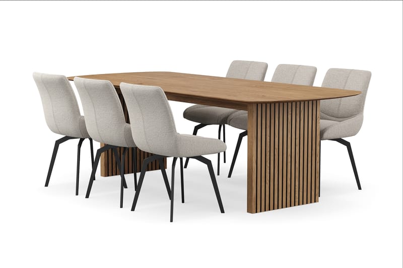 Richeto Matgrupp 240 cm med 6 Mora Snurrstolar - Naturlig finish/Mörkbeige - Möbler - Matplats - Matgrupp & matbord med stolar