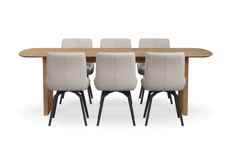Richeto Matgrupp 240 cm med 6 Mora Snurrstolar - Naturlig finish/Mörkbeige - Möbler - Matplats - Matgrupp & matbord med stolar