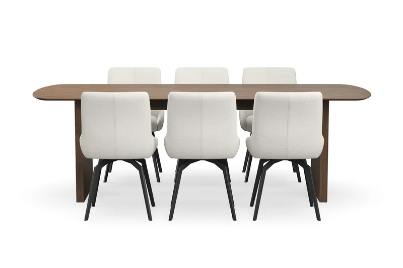 Richeto Matgrupp 240 cm med 6 Mora Snurrstolar - Rökt ek/Ljusbeige - Möbler - Matplats - Matgrupp & matbord med stolar