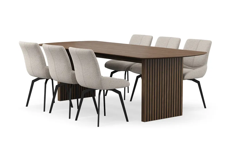 Richeto Matgrupp 240 cm med 6 Mora Snurrstolar - Rökt ek/Mörkbeige - Möbler - Matplats - Matgrupp & matbord med stolar