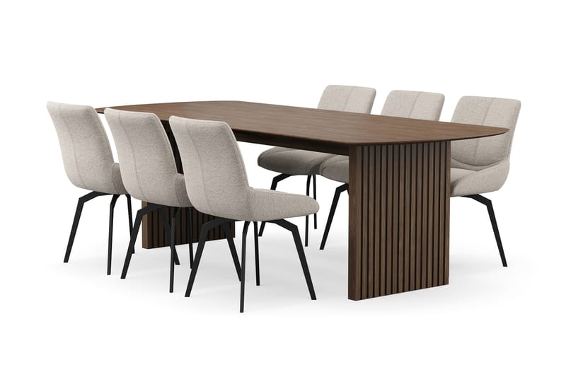 Richeto Matgrupp 240 cm med 6 Mora Snurrstolar - Rökt ek/Mörkbeige - Möbler - Matplats - Matgrupp & matbord med stolar
