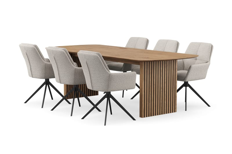 Richeto Matgrupp 240 cm med 6 Torsby Snurrstolar, Ek