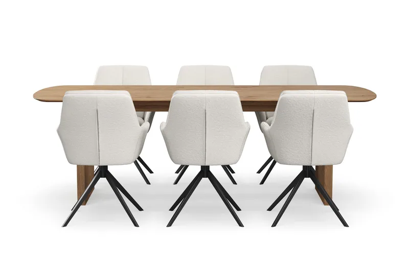 Richeto Matgrupp 240 cm med 6 Torsby Snurrstolar - Naturlig finish/Ljusbeige - Möbler - Matplats - Matgrupp & matbord med stolar