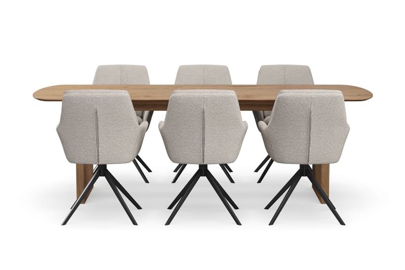 Richeto Matgrupp 240 cm med 6 Torsby Snurrstolar - Naturlig finish/Mörkbeige - Möbler - Matplats - Matgrupp & matbord med stolar
