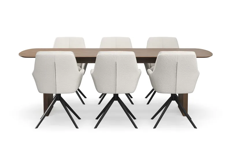 Richeto Matgrupp 240 cm med 6 Torsby Snurrstolar - Rökt ek/Ljusbeige - Möbler - Matplats - Matgrupp & matbord med stolar