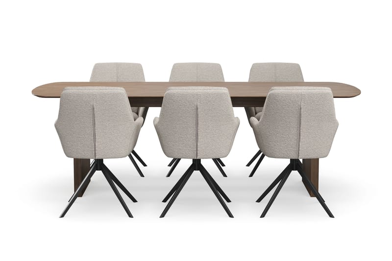 Richeto Matgrupp 240 cm med 6 Torsby Snurrstolar - Rökt ek/Mörkbeige - Möbler - Matplats - Matgrupp & matbord med stolar